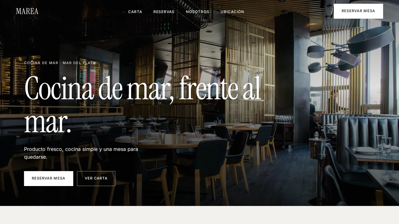 Sitio de MAREA, restaurante de cocina de mar, uno de los proyectos de Trece