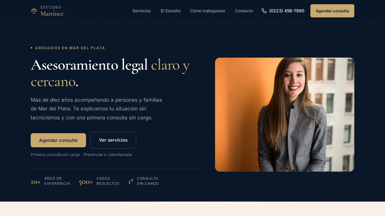 Sitio del Estudio Jurídico Martínez, diseño responsive con consulta por WhatsApp